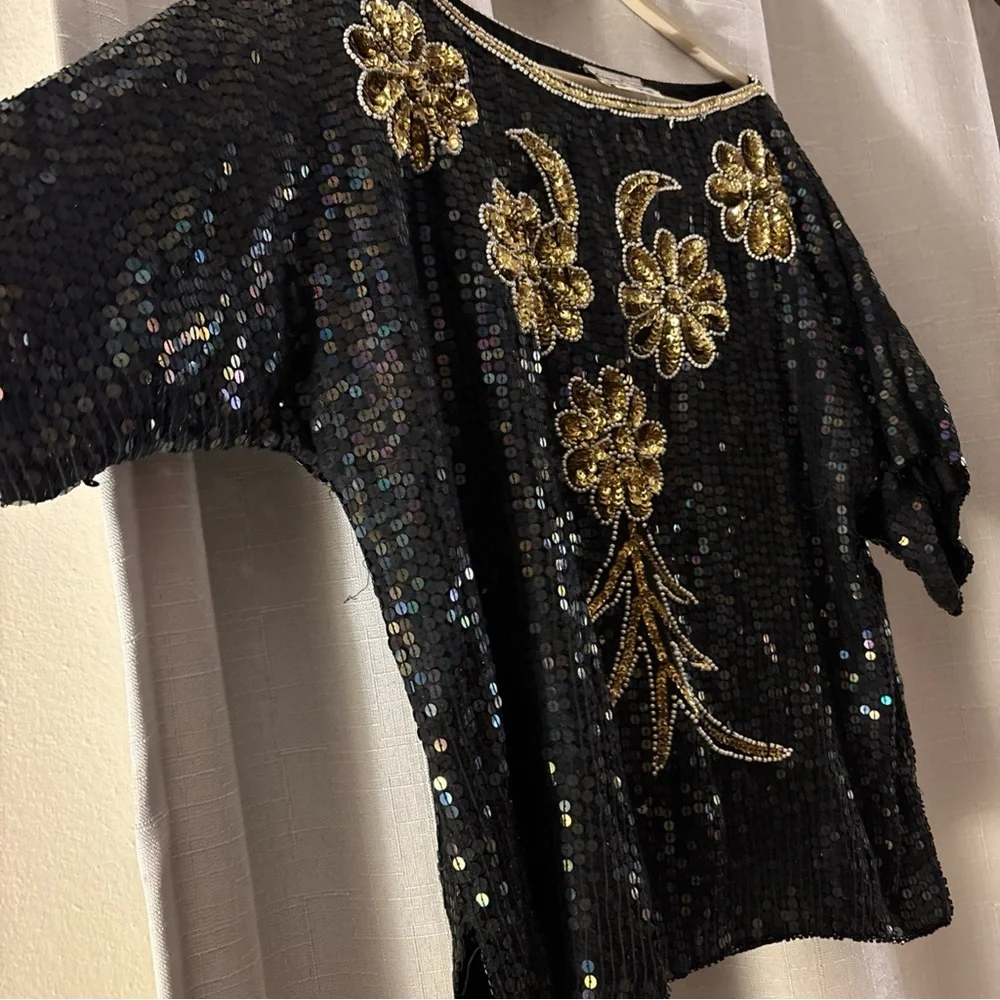 Vintage Size 20 CeeCee 100% Silk Hand Beaded Blouse Sequined Bling New Years - Picture 4 of 10